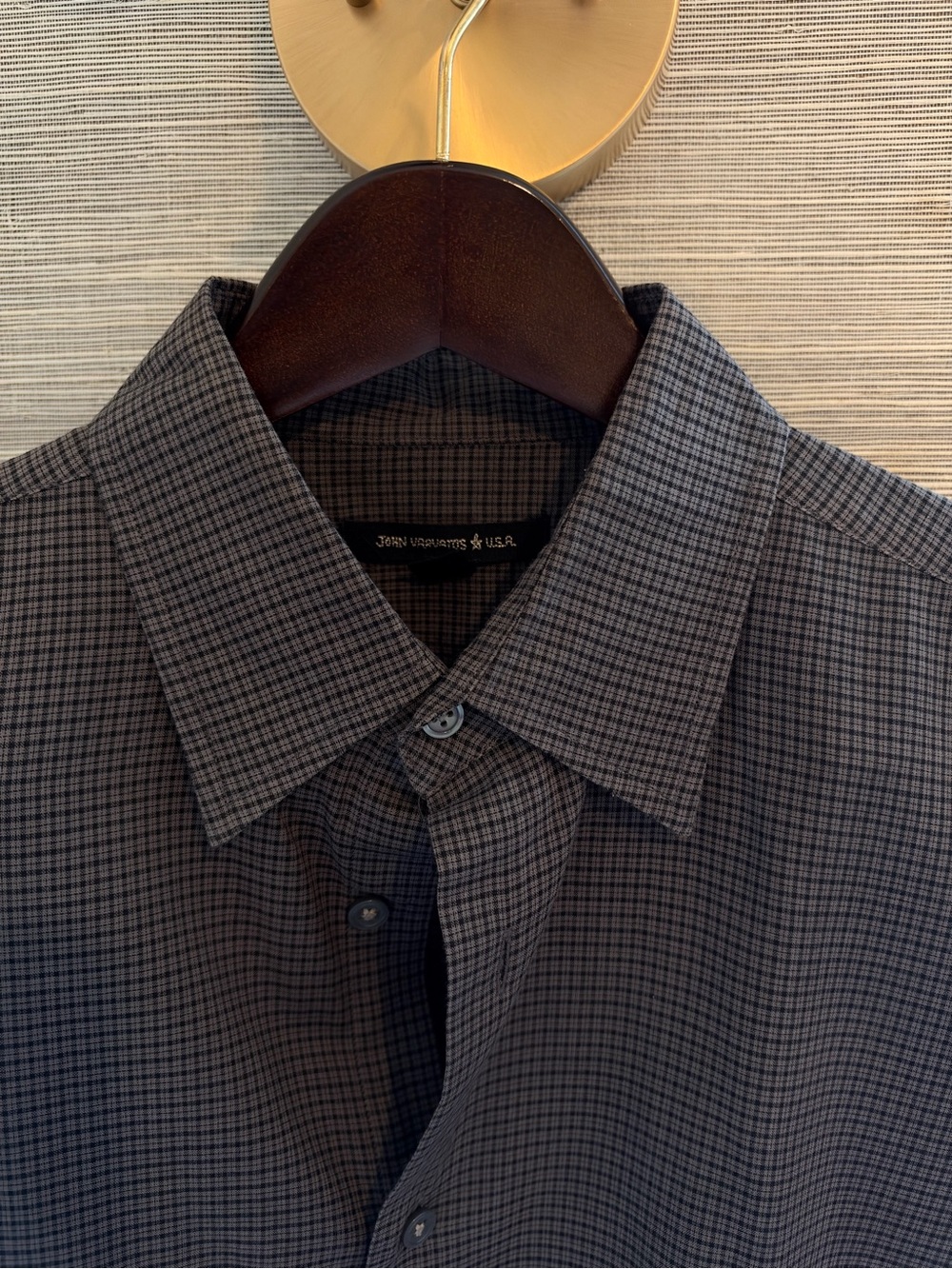John Varvatos Men's Black and dark purple/Gray Micro-Check Dress Shirt